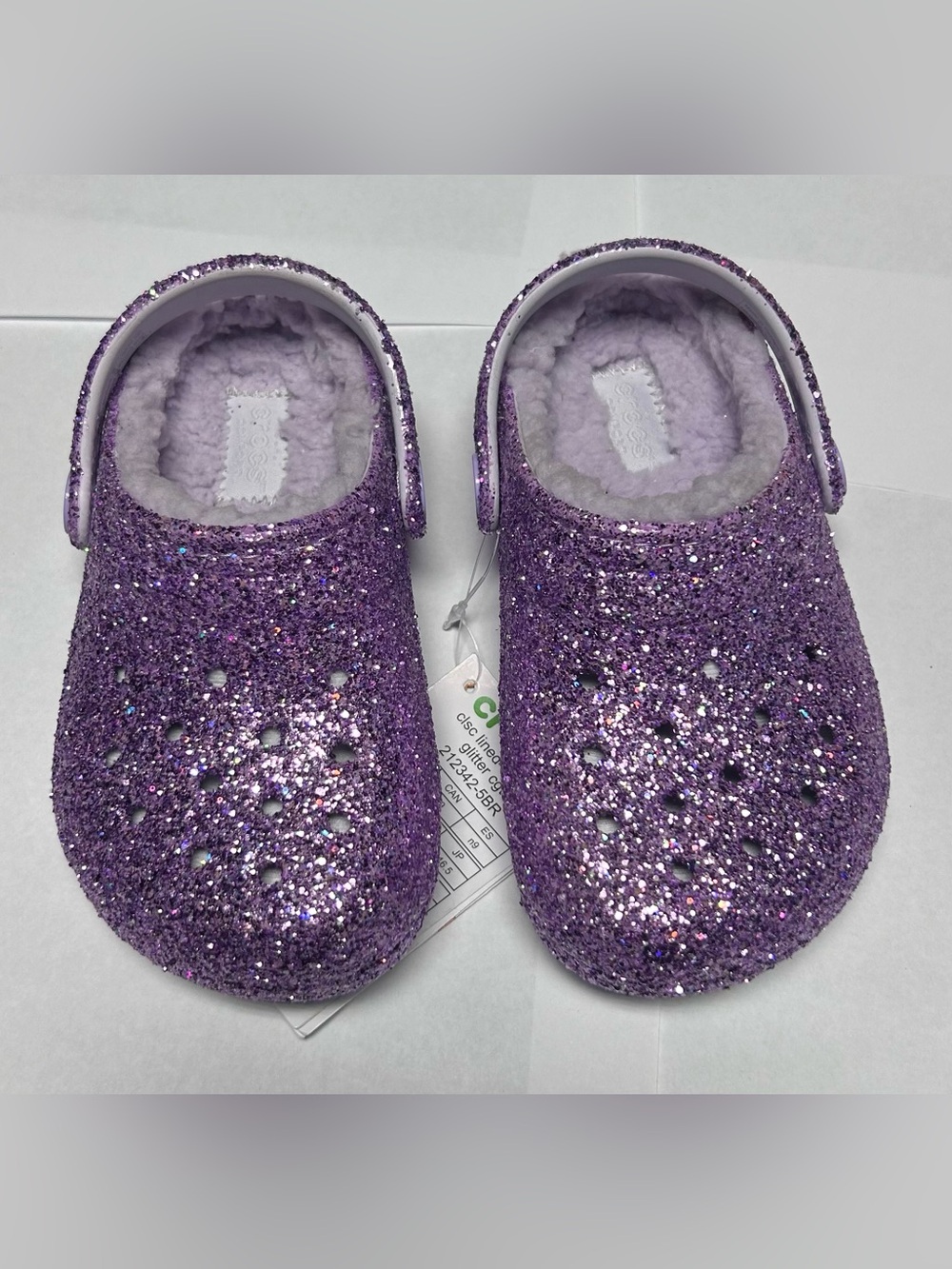 Crocs Purple Moon Kids' Classic Fleece Lined Chunky Glitter Clogs C9 Toddler